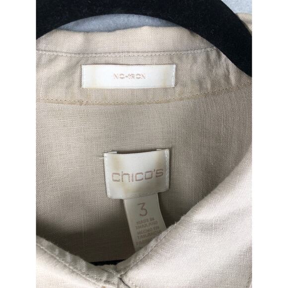 Chico's Women's Size 3 (XL/16) No-Iron Linen Button Down Tan - Picture 2 of 9